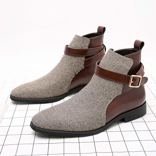 Men's Chelsea Boots Fashion Pointed Toe Buckle Business Uniform Formal Boots Vintage High Top Office Wedding Party Dress Leather Shoes Large Size4
