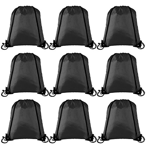 Keriber 9 Pieces Black Drawstring Backpack Bag Cinch Tote Sack Bags for Gym Sport or Travel Storage