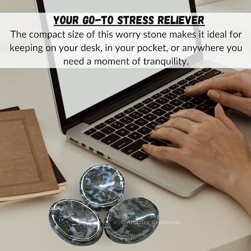 Image of Amazing Gemstone Indigo Gabbro Worry Stone Crystals and Healing Stones - Stones for Stress Relief - Piedra Crystal Fidget for Meditation, Relaxation - Unique Stocking Stuffers and Birthday Gift