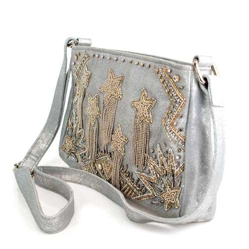 Mary Frances Silver Streak Beaded Handbag Starburst Crossbody Bag Novelty Purse4