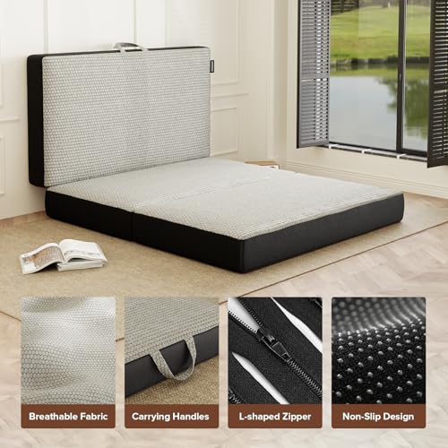 Image of ROXGOX Memory Foam Trifold Mattress, 6 Inch King Foldable Mattress, Portable Floor Bed with Washable Cover, Handle & Non-Slip Bottom, for RV, Travel, Camping, Yoga, 80 inchx76 inchx6 inch