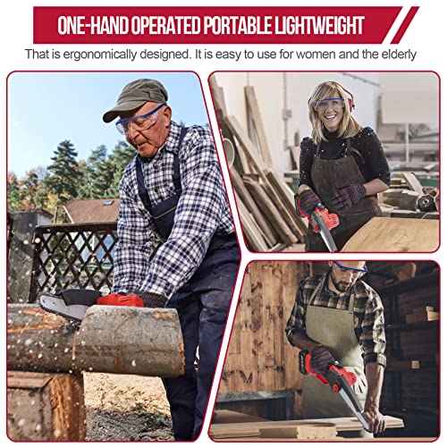 Fiutazge Mini Kettensäge mit Akku, 8 Zoll Akku KettensäGe, Tragbare 24V Einhand Brushless Motorsäge, mit 2 3.0Ah Akku und 3 Kette, mit Öltank, für Baumbeschneidung und Schneiden (Rot) – Bild 3