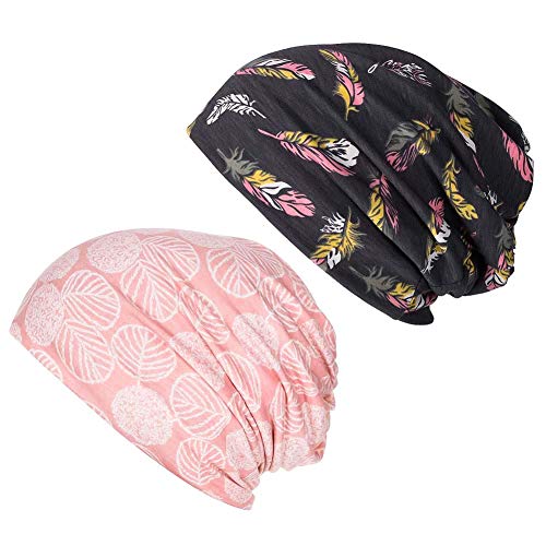 Preisvergleich Produktbild Fantesi Schlafhaube aus Baumwolle, weiche Schlafkappe bei Chemo-Therapie, Haarausfall, Kopftuch, für Frauen, 2 Stück