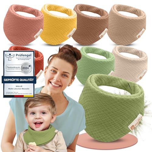 Mallie® Musselin Lätzchen Baby im 8er Set | Als Bibs, Dreieckstuch oder Baby Lätzchen | Als Musselin Halstuch, Musselintücher und Babylätzchen | Sabberlätzchen und Halstücher