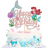 Xsstarmi 1 paquete de decoración para tarta de cumpleaños de sirena, conchas marinas, coral, decoración de pastel bajo el mar, cola de sirena, decoración de pastel para baby shower, suministros de