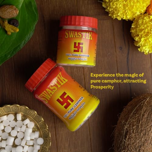 Image of Swastik 100% Pure Camphor Tablets Jar | for Pooja, Hawan & Fragrance | Multipurpose Use in Home, Office & Temple 50 Grams (Pack of 1)
