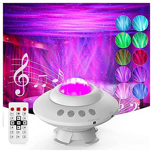 HQKNIGHT LED Starry Sky Projector, Night Light Baby Projector Lamp Starry Sky Lamp med roterande vattenvågor Färgbytande musikspelare, fjärrkontroll & Bluetooth & Timer - Vit
