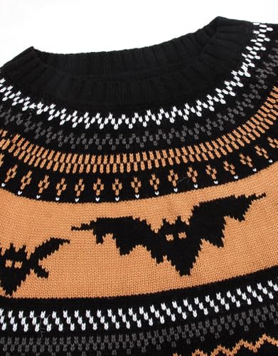 Image of Women's Fair Isle Sweater Crew Neck Long Sleeve Heart Sweater Vintage Tops