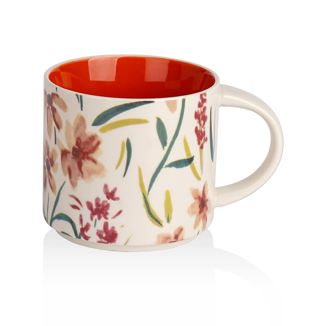 CHILDIKECeramic Coffee Mug 15 OZ Art Hand Painted Breakfast Cup (Red)