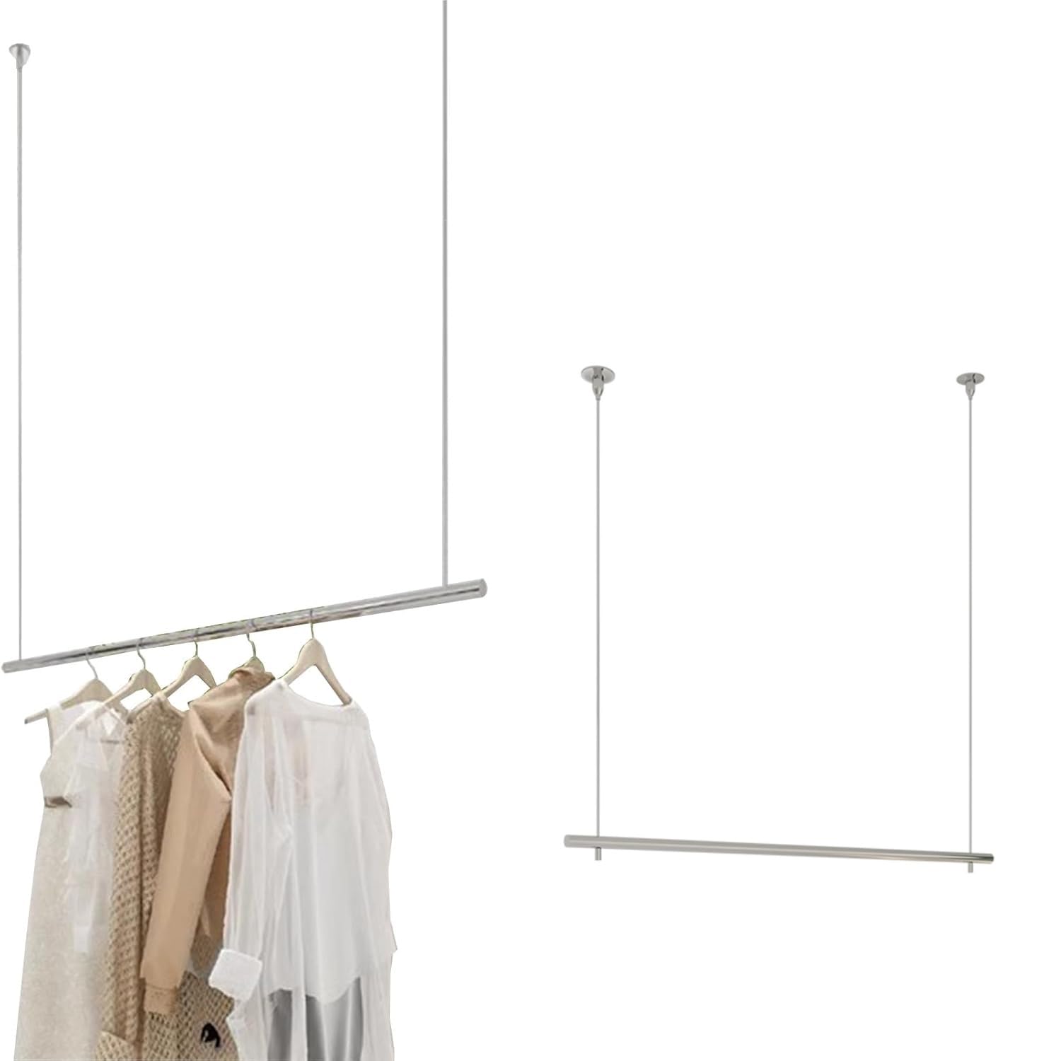 Kleiderstange für die Deckenmontage, Deckenaufhängung Kleiderständer Höhenverstellbar (0–200 cm), Deckenhänger Edelstahl, Platzsparende Aufbewahrungs für Kleiderschrank und Bekleidungsgeschäfte