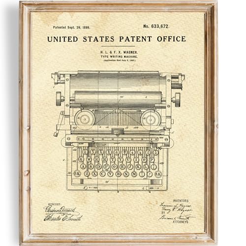 Image of Typewriter Patent Print Wall Art - Unframed - 8x10 | Add a Touch of Nostalgia and Charm to Your Home or Office | Home Office Décor | Vintage Wall Décor | Living Room Décor | Office Wall Décor