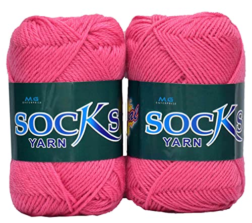 Image of M.G ENTERPRISE Premium Socks high Strength Nylon Yarn Suitable for Socks, Accessories, and Home Decor. 300 gm Rose, Suitable for Both Crocheting & Knitting. CJAB