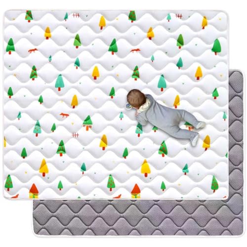 Image of Odorless Premium Foam Baby Play Mat 50" x 50", Soft Microfiber Fabric Crawling Mat for Floor- Comfortable and Hypoallergenic, Non-Slip Cushioned Floor Playpen mat for Infants,Babies,Toddlers