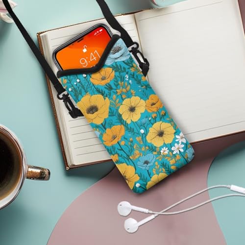 Vintage Floral Print Neoprene Crossbody Bags for Women Men Lightweight Cell Phone Bags Fashion Phone Pouch with Removable Shoulder Strap Mobile Phone Bag2