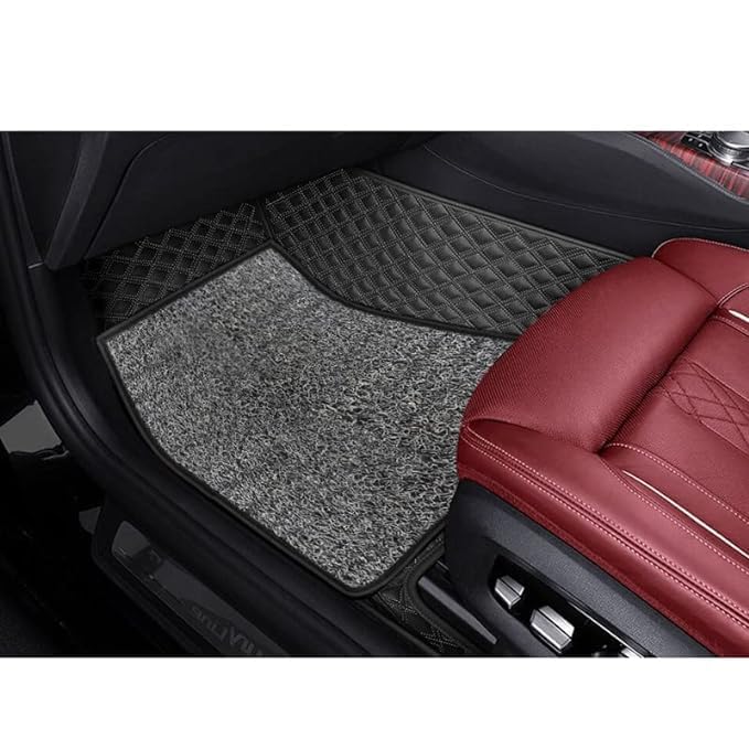 Image of 7D Car Mat for Nissan GRAVITE -7 Seater | Black & Silver | 7D Ultra Premium PU Leather II Double Stitching II Fully Customise Fit Car Floor Tray Mats