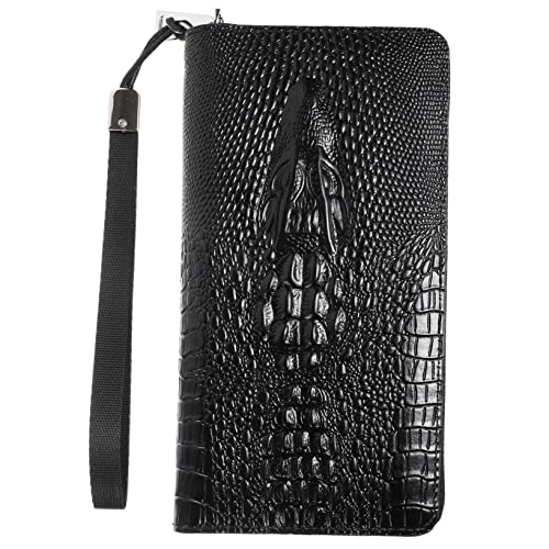 Mens Long Bifold Wallet Texture Large Capacity Card Holder Zipper Clutch for Storage Durable Fashionable Men