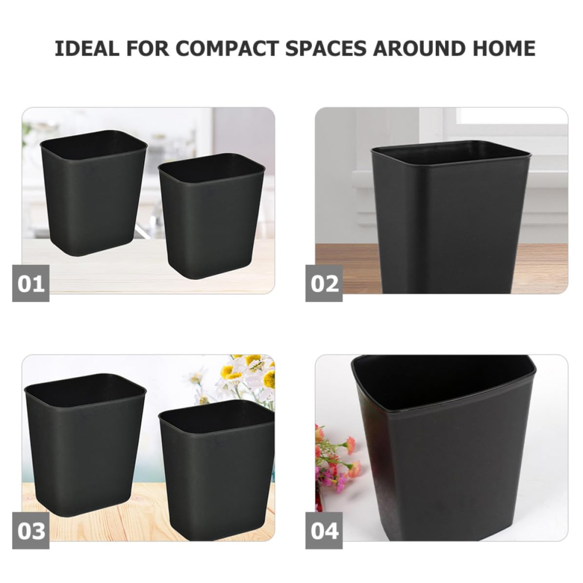 Mikinona Papelera para Dormitorio 14L sin Tapa 2Piezas ABS Negro para Hogar e Interiores