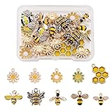 KISSITTY 28pcs/box Enamel Bee Charm Pendants Daisy Flower Dangle Charm for Earrings Necklace Bracelet Jewelry Making and Crafting