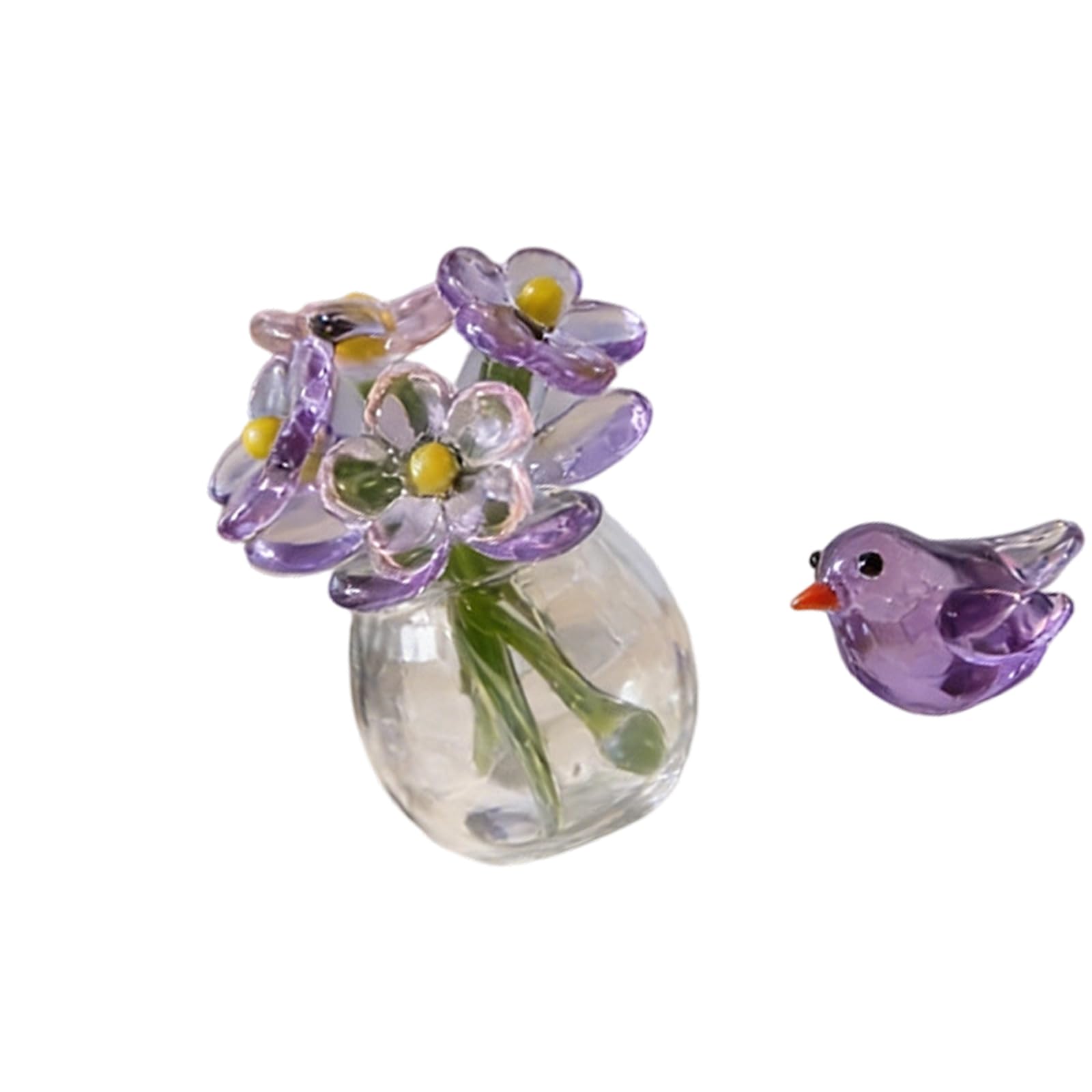 OOLA.DETAL Crystal Bird Forget I Not Flower Figurines,Glass Bouquet Flower Collectibles Table Decoration Centerpieces