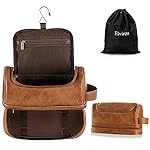 Elviros Toiletry Bag for Mens PU Leather Travel Organizer Kit with Hanging hook, Large Water-resistant Toiletries Bathroom Shaving Bags (Extra Large, Brown)