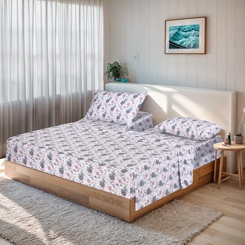 RUVANTI 100% Cotton Split King Sheets Sets for Adjustable Bed, 5 PCs, Soft & Breathable Percale Weave Bedding, Deep Pocket 16", Hotel Standard,Crisp Cool Feel & Durable, Floral Sheet, Dandelion Field