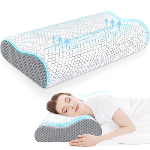 CloudBliss Memory Foam Pillow, Ergonomic Neck Contour Cervical Pillow for Back and Shoulder Pain, Orthopedic Pillow for Neck Pain Relief, for Sleeping Side, Back, Stomach Sleepers - Grey, Standard