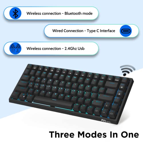 Image of RK ROYAL KLUDGE RK84 Mechanical Keyboard, Triple Mode BT5.0 /2.4G /USB-C Wireless Keyboard, 84 Keys Hot Swappable Gaming Keyboard with RGB Backlit w /High-Capacity Battery, Brown Switch
