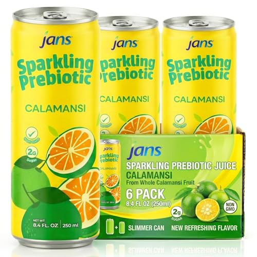 Image of Jans Sparkling Prebiotic Soda Beverage - Calamansi 8.4 Fl Oz (6-Pack) - Low Calorie, NO Added Sugar, Non-GMO Sparkling Fruit Beverage, Gut Health Support