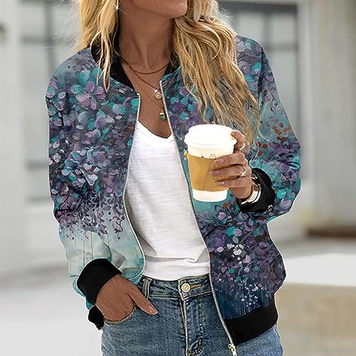 Générique Veste Mi Saison Femme, Blouson Bombers Femme À Manches Longues Manteau Chic Et Elegant Zippée Imprimé Fleur Tendance Décontracté Outwear...
