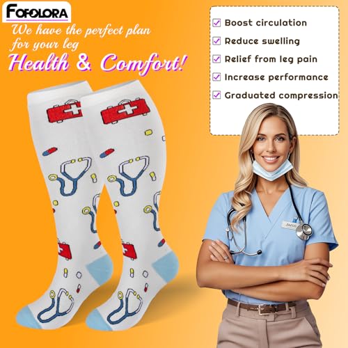 Image of Plus Size Compression Socks for Women & Men 4 Pairs, Wide Calf Extra Large 20-30 mmHg Knee High Support Socks for Travel, Running, Nurse