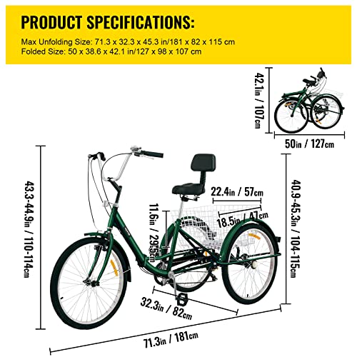 Bkisy Tricycle Adult 26’’ 7-Speed 3 Wheel Bikes For Adults Three Wheel Bike For Adults Adult Trike Adult Folding Tricycle Foldable Adult Tricycle 3 Wheel Bike Trike For Adults #TOP6