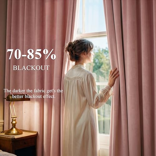 Image of Dusty Pink Velvet Curtains for Girls Bedroom, W52 x L120, 2 Panels | Room Darkening, Back Tab Decoration, Thermal Window Drapes, Privacy & UV Protection for Bedroom, Nursery, Girls Room