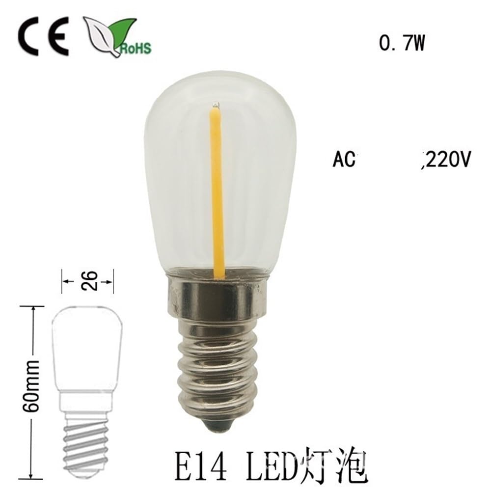 XYAL Lampadine, Confezione da 50 luci LED for frigorifero AC220V E14/E12/E17 T26 0,5 W, luci di Natale in vetro trasparente(6500K Cool White,220V E12)