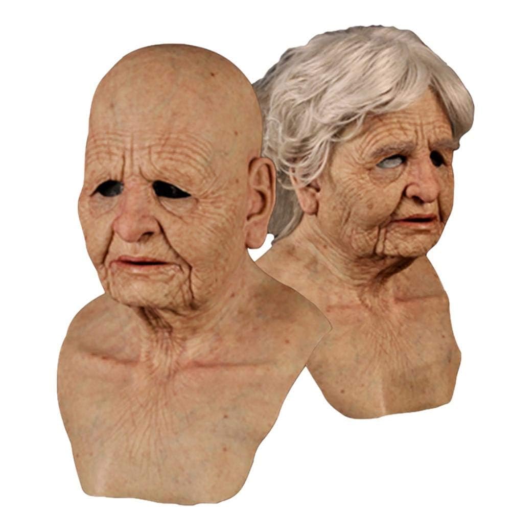 Halloween Mask Realistic Old Man Old Lady Mask Creepy Human Latex Mask, Scary Wrinkle Mask Halloween Cosplay Mask Party Props (B) - Image 2