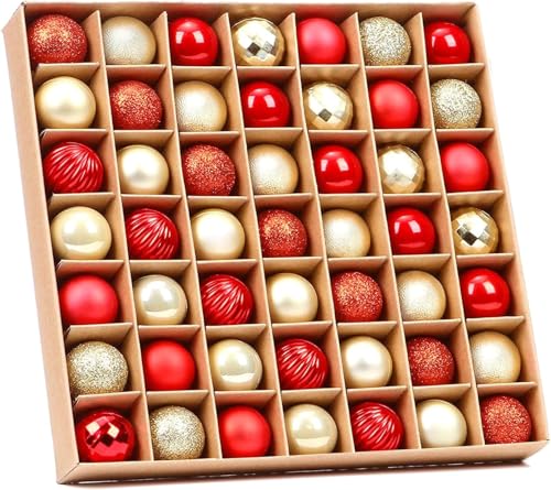 DERAYEE Boule de Noël Rouge Or,49PCS Décoration Sapin de Noël，Kit Décoration Noel avec Boucle de Suspension