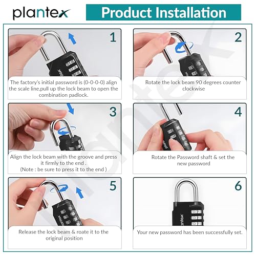 Image of Plantex 4-Digit Code Combination Door Locks /Number Lock /Portable Luggage Lock /Travel Lock for Briefcase /Laptop Bags - Pack of 1 (Black)