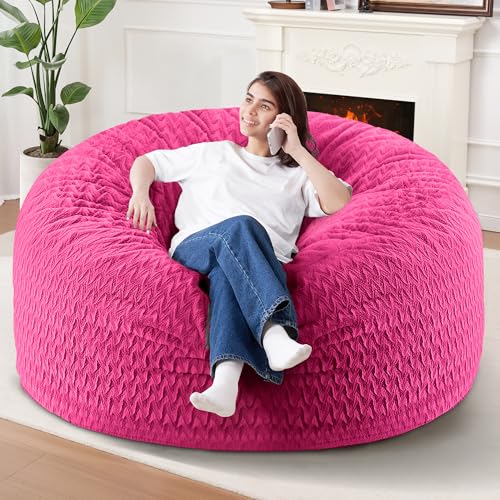 Image of 5FT Bean Bag Chair,Giant Bean Bag Chairs for Adults,Big Bean Bags with Memory Foam Filled, Large Beanbag Chairs with Chevron Plush Cover-Pink