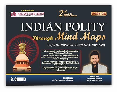 Image of Indian Polity Through Mind Maps for Exam 2025 UPSC Civil Services CSE (Prelims & Mains), State PSC, NDA, CDS, SSC & Competitive Exams | Indian ... | Chart | In English | Mind Map Book 2025
