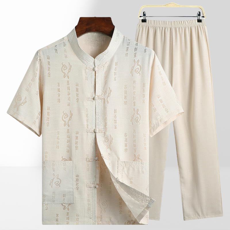 Men's Summer Tang Suit Short Sleeve Chinese Style Cotton Linen Shirt Set3
