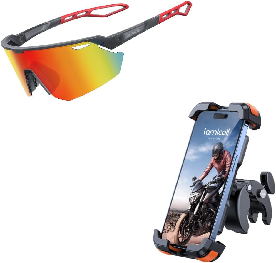 Lamicall Motorcycle Bike Phone Mount + Polarized Sports Sunglasses