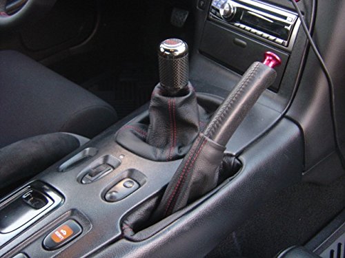 RedlineGoods ebrake Boot Compatible with Mazda RX7 1993-02. Tailor Made - not Universal. Genuine top-Grade Italian Black Leather with Blue Thread