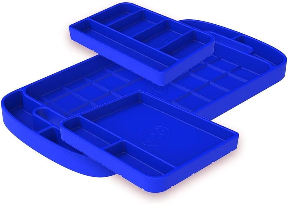 S&B Non-Slip Flexible Silicone Tool Tray | Tool Mat | Tool Organizer | Tool Holder (3pc Set, Blue, 80-1002)