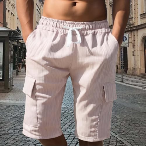 Men's Linen Shorts Casual Elastic Waist Drawstring Summer Beach Vacation Yoga Golf Shorts with Pockets2