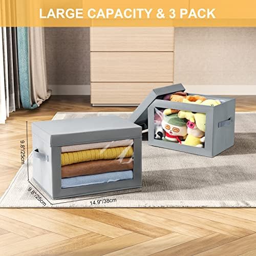 DIMJ 3Pcs Foldable Storage Box, Collapsible Storage Bin with Clear Window Closet Organizers Storage Box with Lid Clothes Organizer and Storage for Bedroom 2 51Yzo4VoV7L. AC