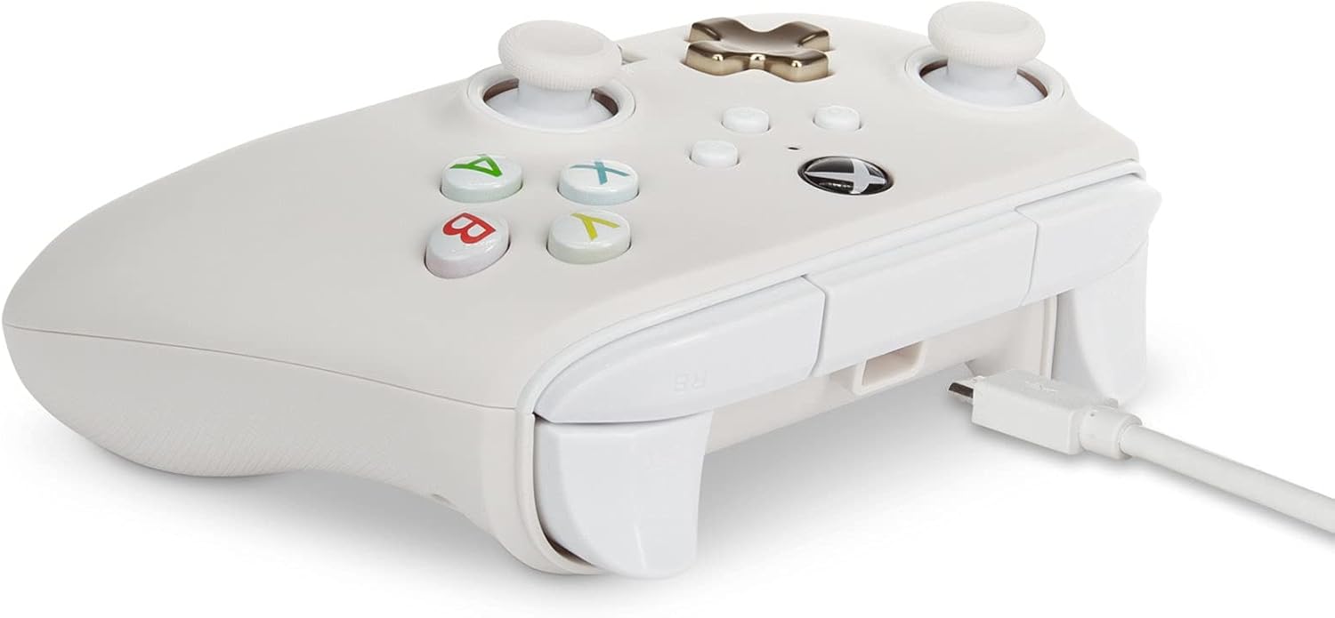 Side view of the PowerA 1518809-01 wired controller with the USB cable connected.