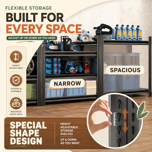 Image of Kitchen Shelves Heavy Duty 5 Tier Adjustable Shelves Compact Metal Shelving Storage Rack Slim Utility Pantry Organizer Stand for Microwave Corner Utility Cabinet Rack, 36 inch Wx 16 inch Dx 71 inch H