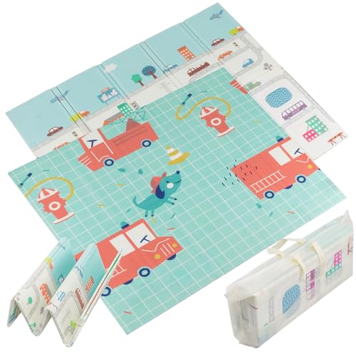 Almar Baby Alfombra para Bebe Acolchada Plegable 180cm x 200cm 1cm de Grosor Reversible Tapete de Actividades y Gateo para Bebes Recién Nacido y Niño Espuma Alta Densidad Carriles el Perro Bombero