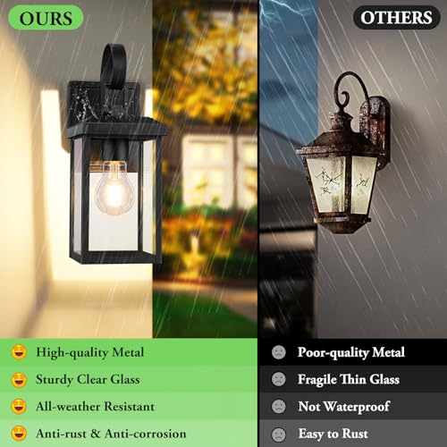 BesLowe 2-Pack Outdoor Wall Light Fixtures, Exterior Lighting Fixtures Wall Mount, Waterproof Porch Lights Outdoor Wall Sconces Lanterns, Modern Outside Lights for House Front Door Garage, Black - Image 5