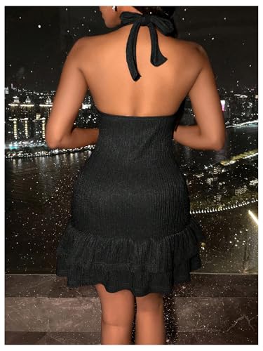SOLY HUX Women's Summer Halter Bodycon Mini Dress Sexy Deep V Ruffle Party Cocktail Cami Dresses2