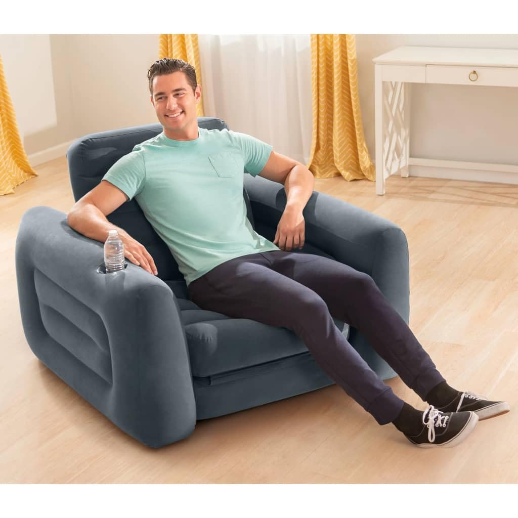 INTEX 66551NP - Sillón cama hinchable 2 en 1, para Relax, con Reposabrazos, Poliuretano, Gris